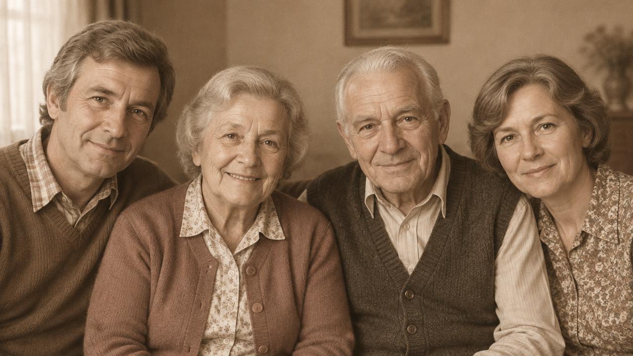 A family portrait of four adults before upscaling